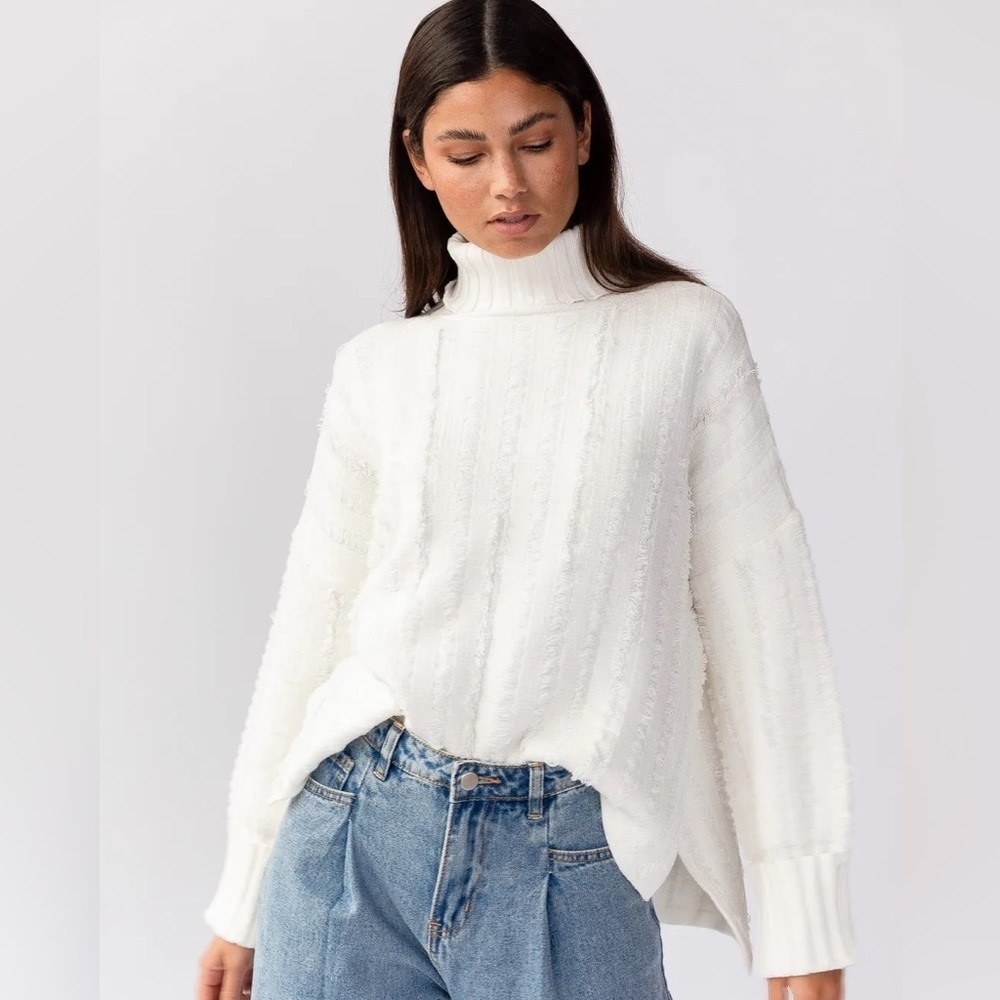 GILLI ASOS WOMENS FRINGE TURTLENECK SWEATER LARGE